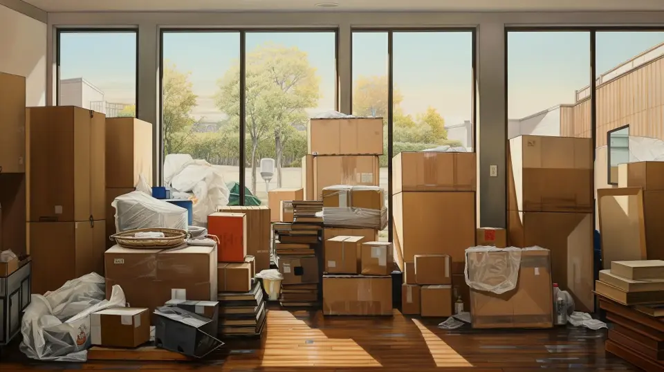 Move In or Move Out Cleaning - Living Room with Boxes